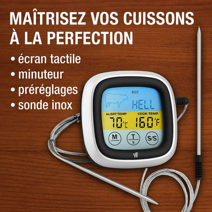 Magnetic Digital Touchscreen Thermometer with Probe – BBQ &amp; Oven – Color Screen + Timer