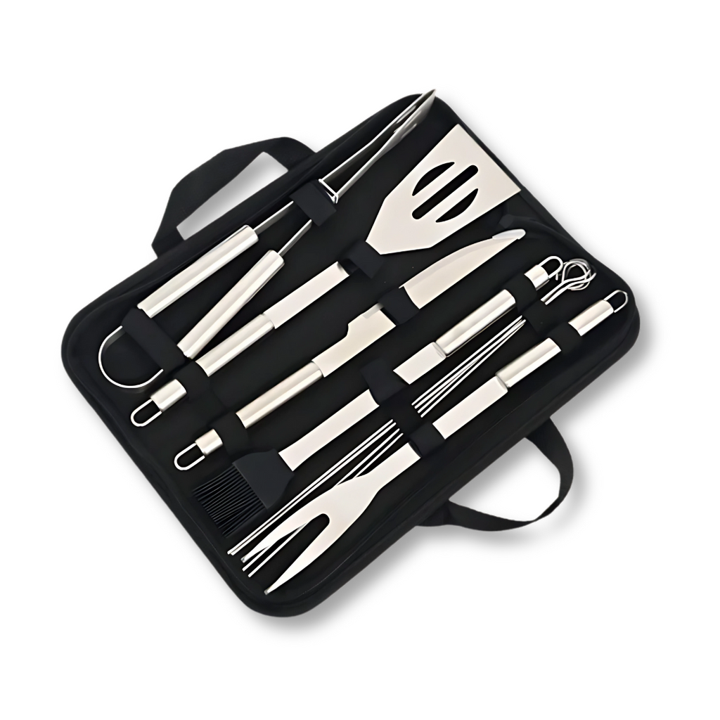 9-Piece Stainless Steel Barbecue Utensil Set – Soft Case, Elegant and Easy to Carry